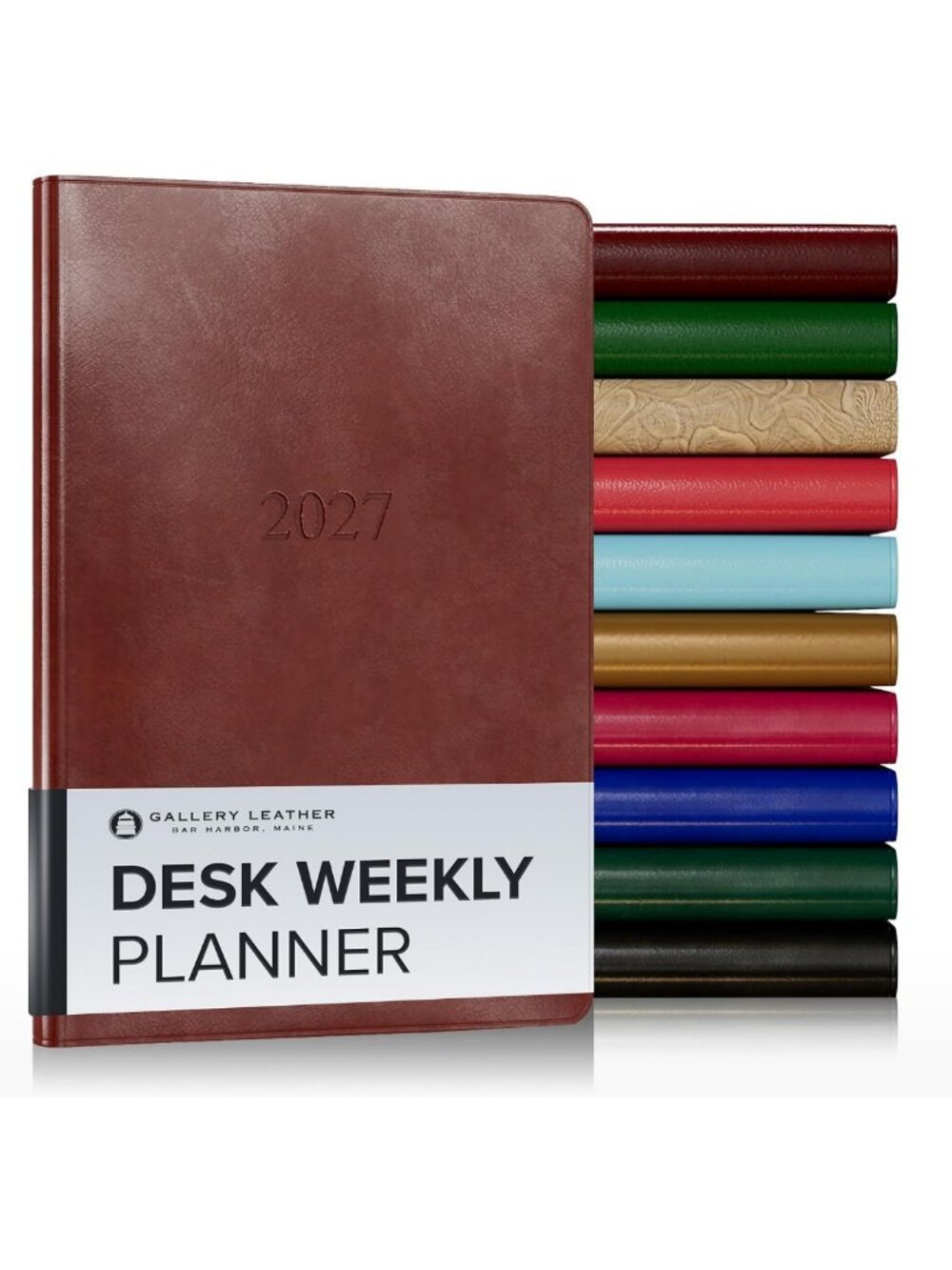 Stylish Leather Weekly Planner 2026-2027 | Acadia Tan Desk Organizer
